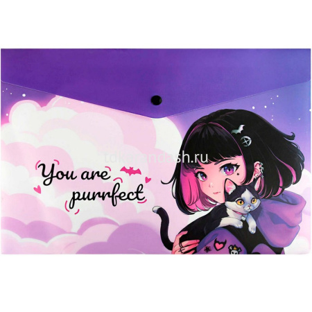 Папка-конверт на кнопке "Брюнетка на закате" A4 полипропилен, 0,15мм 69301