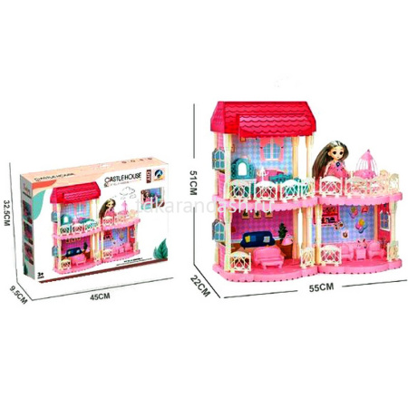Кукольный домик 55х22,5х51см с куклой и мебелью, пластик 2084370/556-5