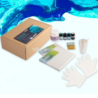 Набор для рисования "Флюид Арт.Море" (краски, медиум, холсты, стаканы, перчатки, палочки, блестки) от магазина "Карандаш"