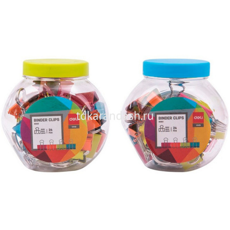 Зажим для бумаг 15мм/19мм/25мм 24шт цветной, ассорти, в пластиковой коробке E8560 от магазина "Карандаш"