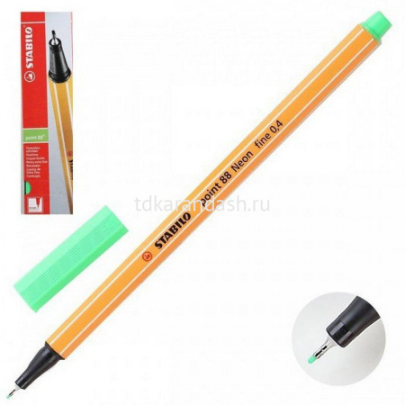 Ручка капиллярная "Stabilo point" 0,4мм неоновая зеленая 88/033