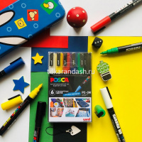 Набор маркеров перманентных "POSCA. PC-3M" 6шт, пулевидный наконечник, толщина линии 1,3мм от магазина "Карандаш"