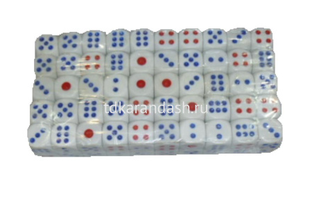 Кубик для настольных игр 1,5х1,5 см белый с цветными точками Y7170-18