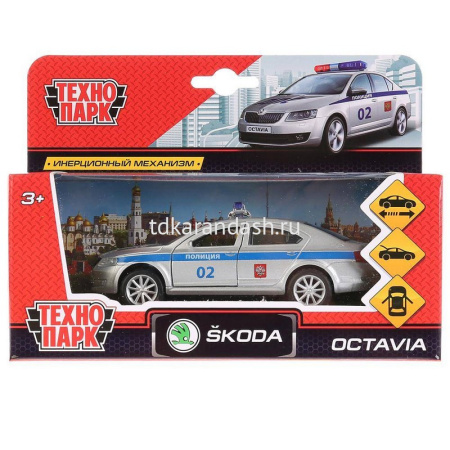Машина "Skoda Octavia. Полиция" серебро, инерционная, металл 12см (открывающиеся двери) OCTAVIA-P