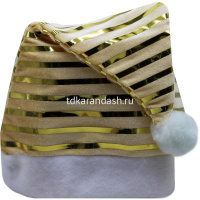 Колпак Деда Мороза 28х40см с блестящими полосками, золото Y10229-24 от магазина "Карандаш"