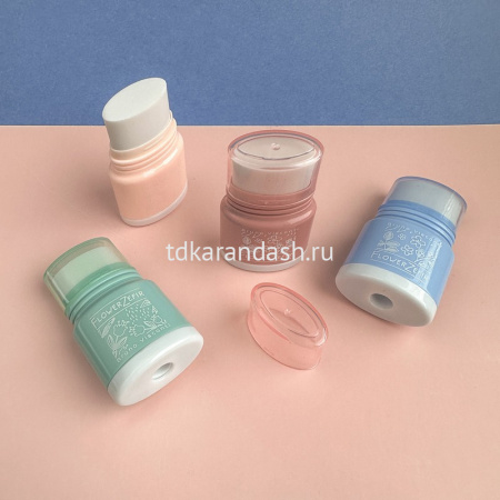 Точилка 1 отв. "Flower Zefir" с контейнером и ластиком, пластик, 4 цвета 35-0058 от магазина "Карандаш"