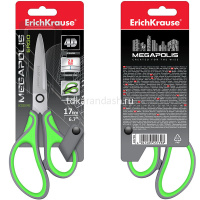 Ножницы 17см "Megapolis Ergo" 4D-лезвия, сталь, ручки пластик с прорезиненными вставками 45739 от магазина "Карандаш"