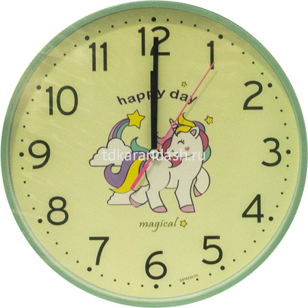 Часы настенные Единорог 25см, 3 цвета, пластик  Y8155-19