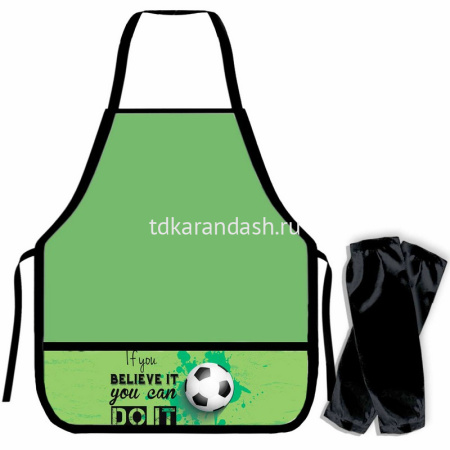 Фартук для труда "Football power" 57х40см с нарукавниками 2 кармана, на завязках, зеленый НФ-2