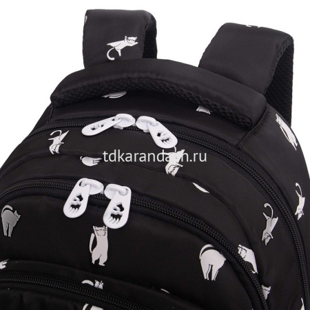 Рюкзак 30х39х20см, 770гр, 3 отделения, 4 кармана, котики на черном, с картхолдером RG-662-1/4 от магазина "Карандаш"
