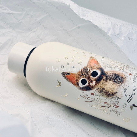 Термобутылка "Love me. Милый котик" 500мл нержавеющая сталь, корпус Soft Touch 2-860/01 от магазина "Карандаш"