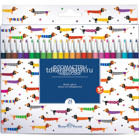 Фломастеры 24 цвета "HappyColor" картон 32-0026 от магазина "Карандаш"