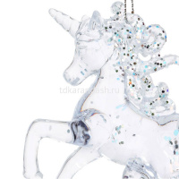Ёлочное украшение "Единорог" 11х9см, акрил, прозрачное с блестками Y9849-24 от магазина "Карандаш"