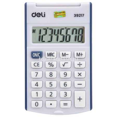 Калькулятор 8 разрядов 105х63х15мм с крышкой, белый/синий E39217
