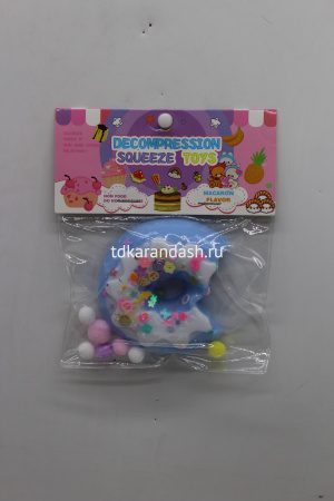 Игрушка-антистресс сквиш "Пончик" 8см с помпонами и пайетками, 4 цвета FX5743 от магазина "Карандаш"