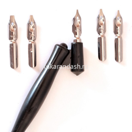 Набор для каллиграфии 6 предметов (5 переьев, косой держатель для пера) FLCG6PL от магазина "Карандаш"