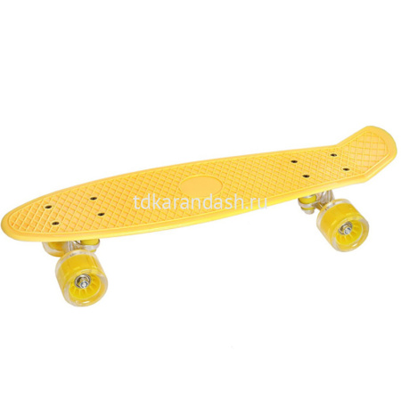 Скейтборд 55х15см, пластик, 4 колеса PU d=5,5см светятся, желтый HB2243