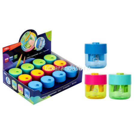 Точилка 2 отв. "Deli" с контейнером, пластик, цвет ассорти EH558 от магазина "Карандаш"