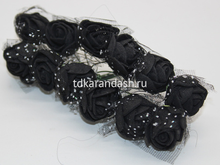 Цветок декоративный Роза 2см черный 12шт/уп. Y3920-16