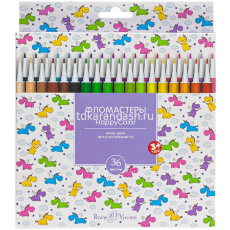 Фломастеры 36 цветов "HappyColor" картон, 4 вида 32-0053 от магазина "Карандаш"