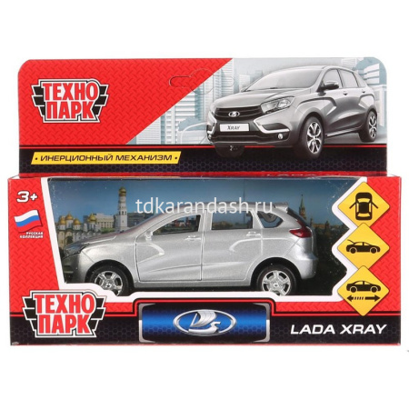 Машина "Lada Xray" серебристая, инерционная, металл 12см (открывающиеся двери) XRAY-SL