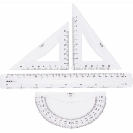 Набор 4 предмета (линейка 20см, 2 треугольника, транспортир) пласти, 4 цвета EG00412 от магазина "Карандаш"