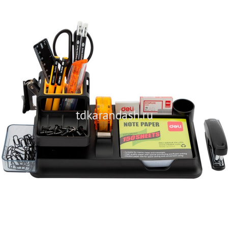 Набор настольный 26х10,3х15см 16 предметов, пластик, черный E38252A от магазина "Карандаш"