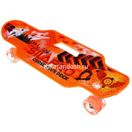 Скейтборд 60х19см, пластик, 4 колеса PU d=5,5см светятся, с ручкой HB2257