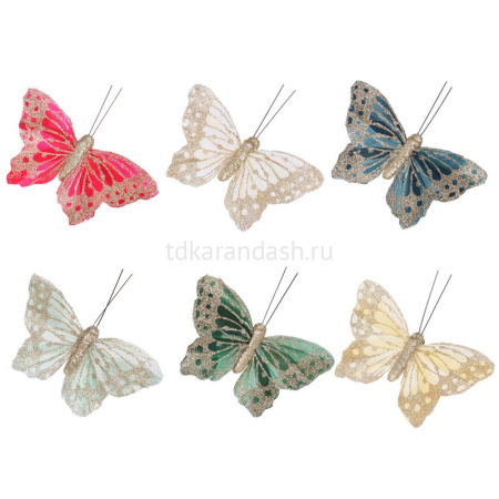 Украшение декоративное "Бабочка" 9,5см, 6 цветов полиэстер 374-465