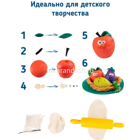 Набор д/лепки из теста 12 цветов 50гр. (тесто-пластилин, 6 формочек, скалка) TA1068V от магазина "Карандаш"