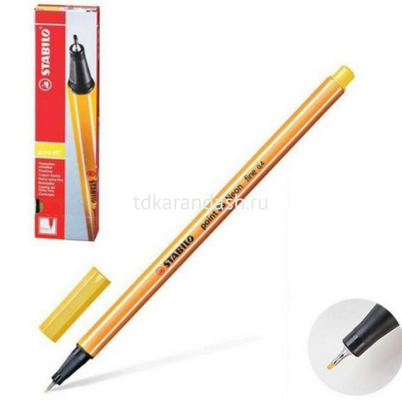 Ручка капиллярная "Stabilo point" 0,4мм желтая 88/44
