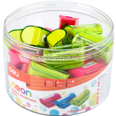 Точилка 1 отв. "Deli" с контейнером, пластик, цвет ассорти E0545 от магазина "Карандаш"