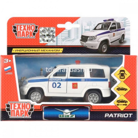 Машина "UAZ Patriot. Полиция" белая, инерционная, металл 12см (открывающиеся двери)