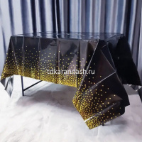 Скатерть "Happy Birthday. Черная с золотым горошком" 137х183см фольга Y9839-24 от магазина "Карандаш"