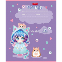 Тетрадь А5 12л клетка "Девочки аниме" на скобе 5 дизайнов 12Т5В1/086025 от магазина "Карандаш"