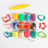 Набор д/лепки из теста 12 цветов 50гр. (тесто-пластилин, 6 формочек, скалка) TA1068V от магазина "Карандаш"