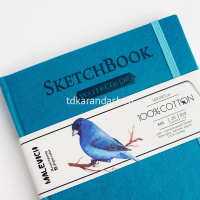 Скетчбук 14,5х14,5см 20л 300г/м2 акварельная бумага, 100% хлопок, на резинке,твер.обложка, бирюзовый от магазина "Карандаш"