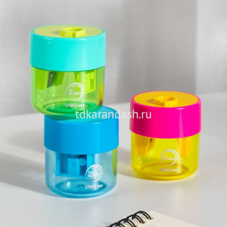 Точилка 2 отв. "Deli" с контейнером, пластик, цвет ассорти EH558 от магазина "Карандаш"