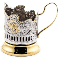 Подстаканник "Храм Василия Блаженного" со стаканом, позолоченный, в подарочном футляре 103201 от магазина "Карандаш"