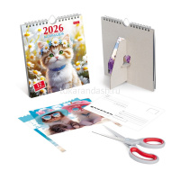 Календарь-домик 2026 "Маленькие ушки" 160х170мм с открытками, перекидной с ригелем 092007 от магазина "Карандаш"