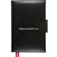 Ежедневник полудатированный А5+ "Windsor" 416стр., черный, золотой срез, натурал.кожа, на кнопке от магазина "Карандаш"
