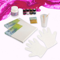 Набор для рисования "Флюид Арт.Магия" (краски, медиум, холсты, стаканы, перчатки, палочки, блестки) от магазина "Карандаш"