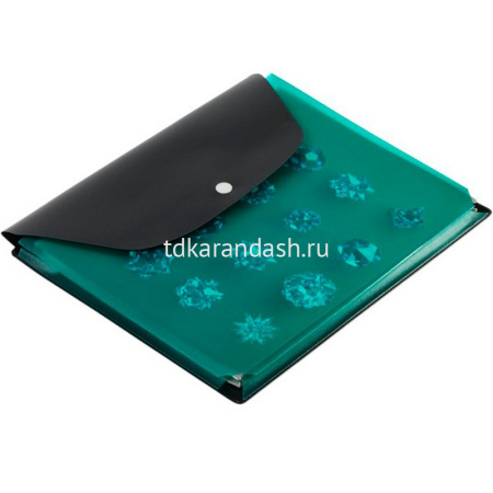 Папка-конверт на кнопке А5 пвх, с расширением 2,5см, черная/зеленая 2915/107/139 от магазина "Карандаш"