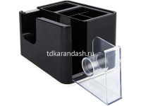 Набор настольный 12х10х9см 4 отделения, с диспенсером для скотча 18мм, черный E809 от магазина "Карандаш"