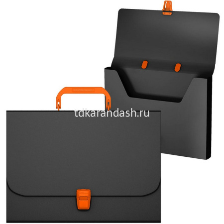 Портфель "Matt Accent" A4 35мм пластик черный с оранжевой ручкой и замком 50441