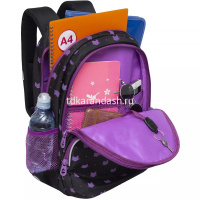 Рюкзак 27х40х20см, 812гр, 2 отделения, 3 кармана, с брелком, черный/лаванда RG-360-5/3 от магазина "Карандаш"