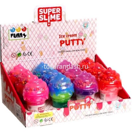 Слайм "Ice cream" 12х7,5см 180гр. с шариками, трехцветный XJ3168 от магазина "Карандаш"