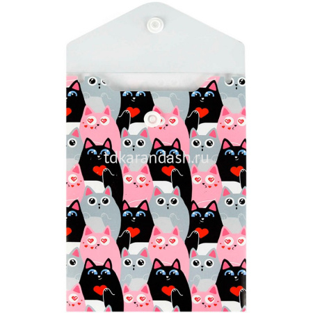 Папка-конверт на кнопке "Котики" 158х114мм вертикальный, полипропилен 0,18мм 69029 от магазина "Карандаш"