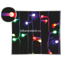 Эл/гирлянда Штора Шары 96 цветных диодов d-1,5см 1,5*1,5м, черный провод, 1 режим, с соединителем от магазина "Карандаш"