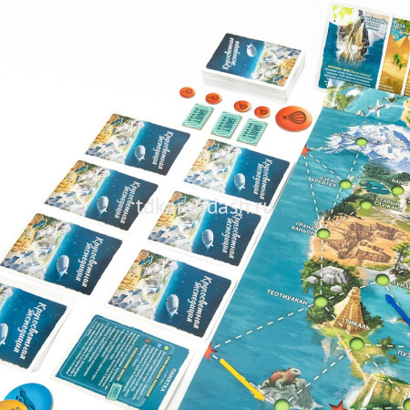 Игра настольная "Кругосветная экспедиция" 30х30см (поле, карты, стрелки, билеты, жетоны) PG-17371 от магазина "Карандаш"